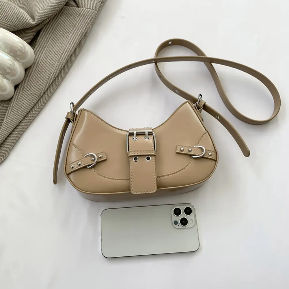 Women Cool Style Crescent Bag Adjustable Strap and Buckle Y2K Shoulder Bag Single Shoulder Bag Solid Color for Party Vacation