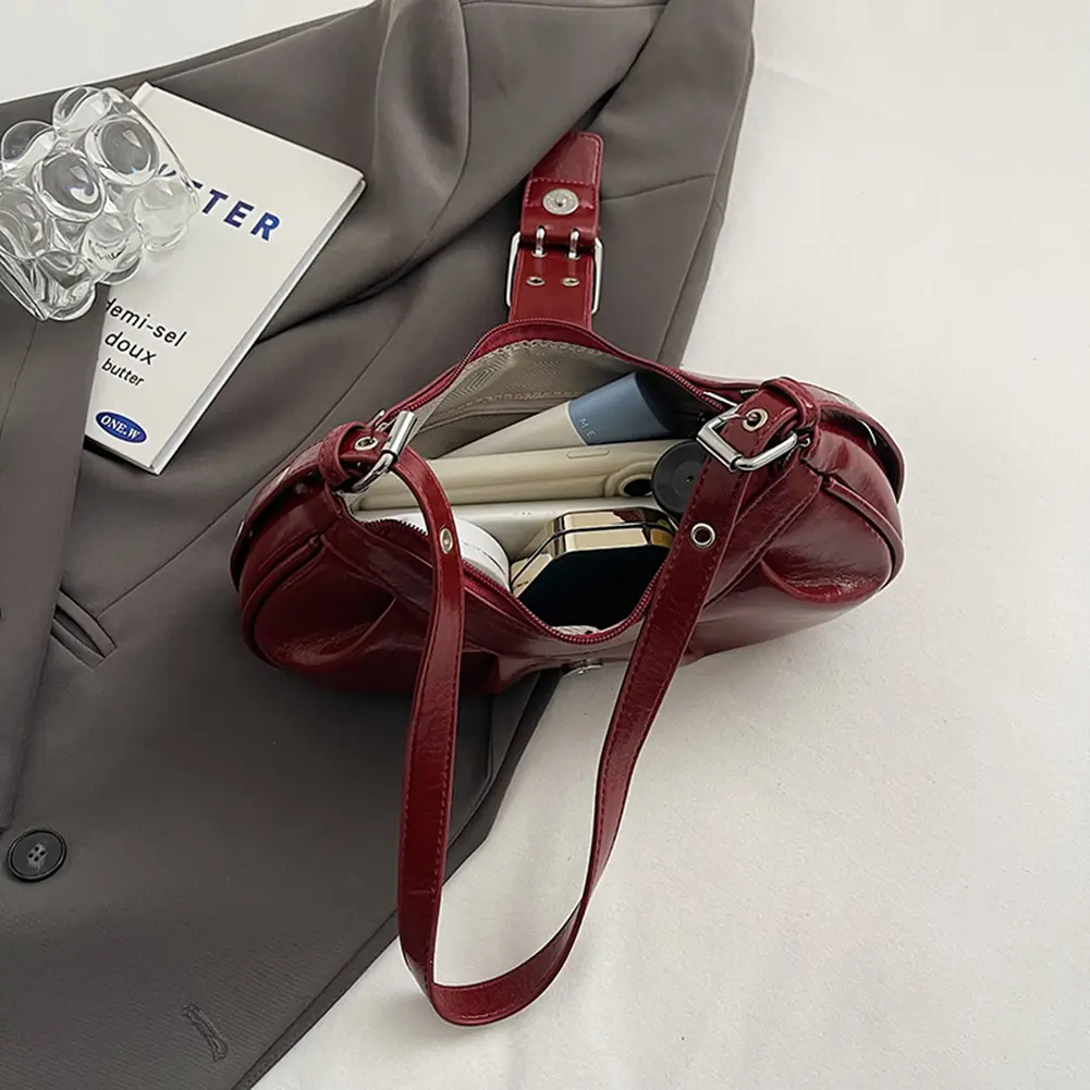 PU Leather Shoulder Bag Y2K for Women Crossbody Bag with Adjustable Strap Hobo Bag Buckle Underarm Purse for Travel Commuting