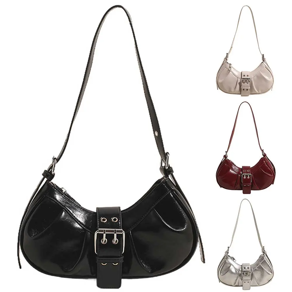 PU Leather Shoulder Bag Y2K for Women Crossbody Bag with Adjustable Strap Hobo Bag Buckle Underarm Purse for Travel Commuting