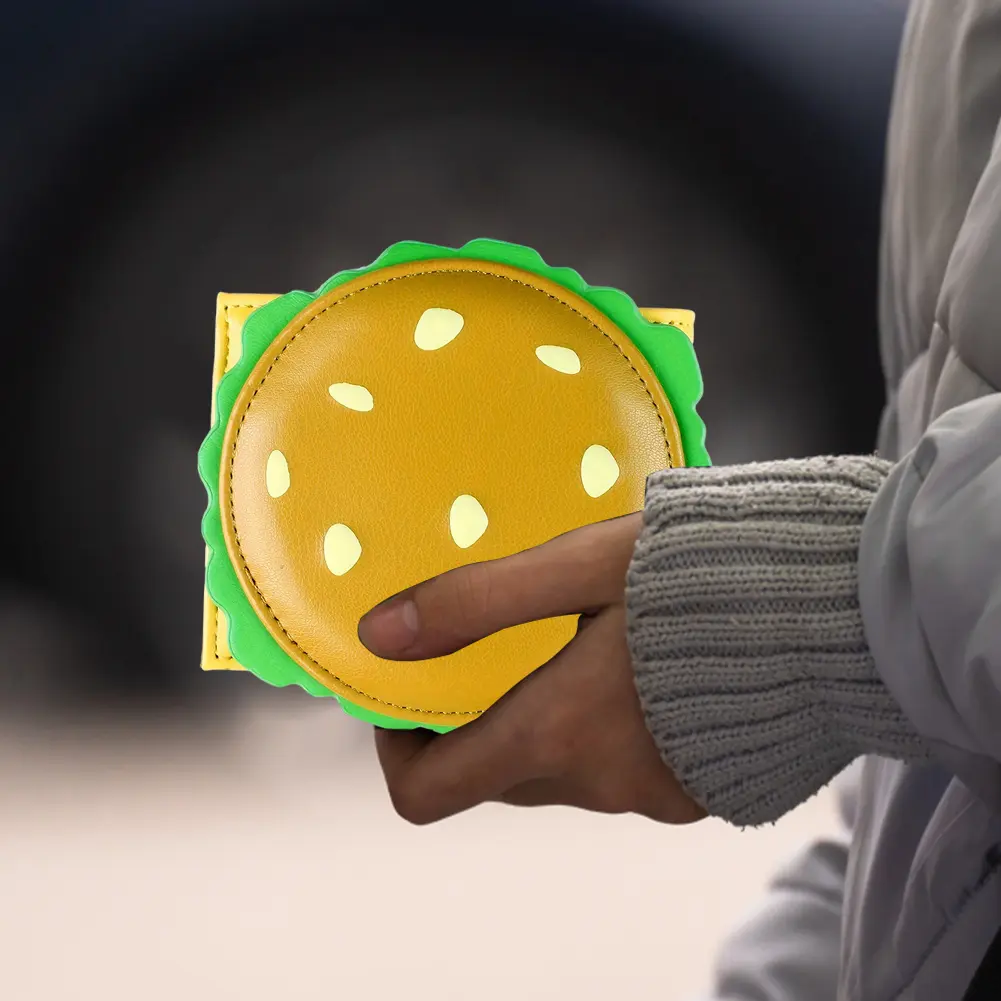 Burger Shaped Credit Card Holder PU Leather Bifold Wallet Small Wallet for Women Girls