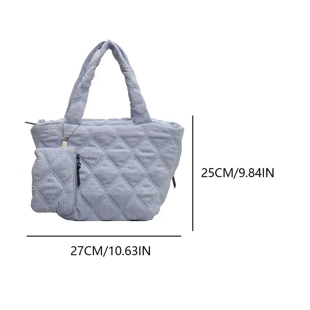 Women Puffer Tote Bag Large Capacity Top Handle Handbag Diamond Pattern Solid Color for Work Travel Gym Shop