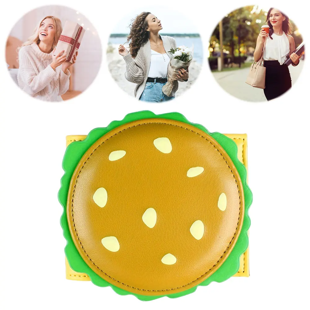Burger Shaped Credit Card Holder PU Leather Bifold Wallet Small Wallet for Women Girls