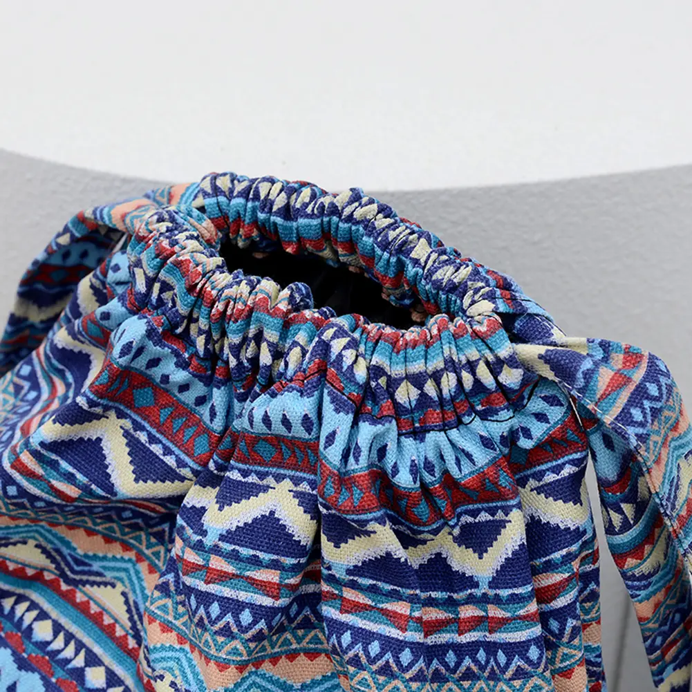 Women Boho Printed Backpack Ethnic Style Canvas Vintage Drawstring Backpack Geometric Patterns Backpack Outdoor Daily Backpack
