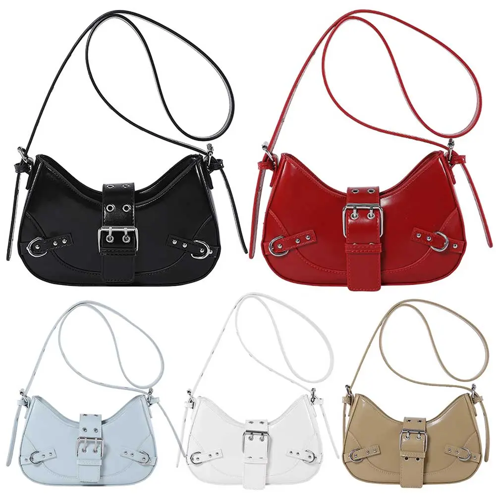 Women Gothic Style Crossbody Bag Adjustable Strap and Buckle Y2K Shoulder Bag Punk Satchel Bag Large Capacity for Party Vacation