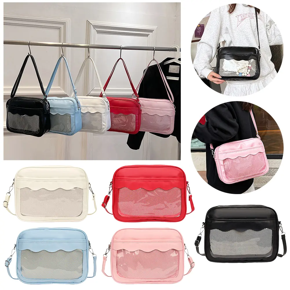 Women Transparent Crossbody Bag Solid Color PU Leather Small Square Bag Kawaii Itabag Travel Shopping Commute Bag