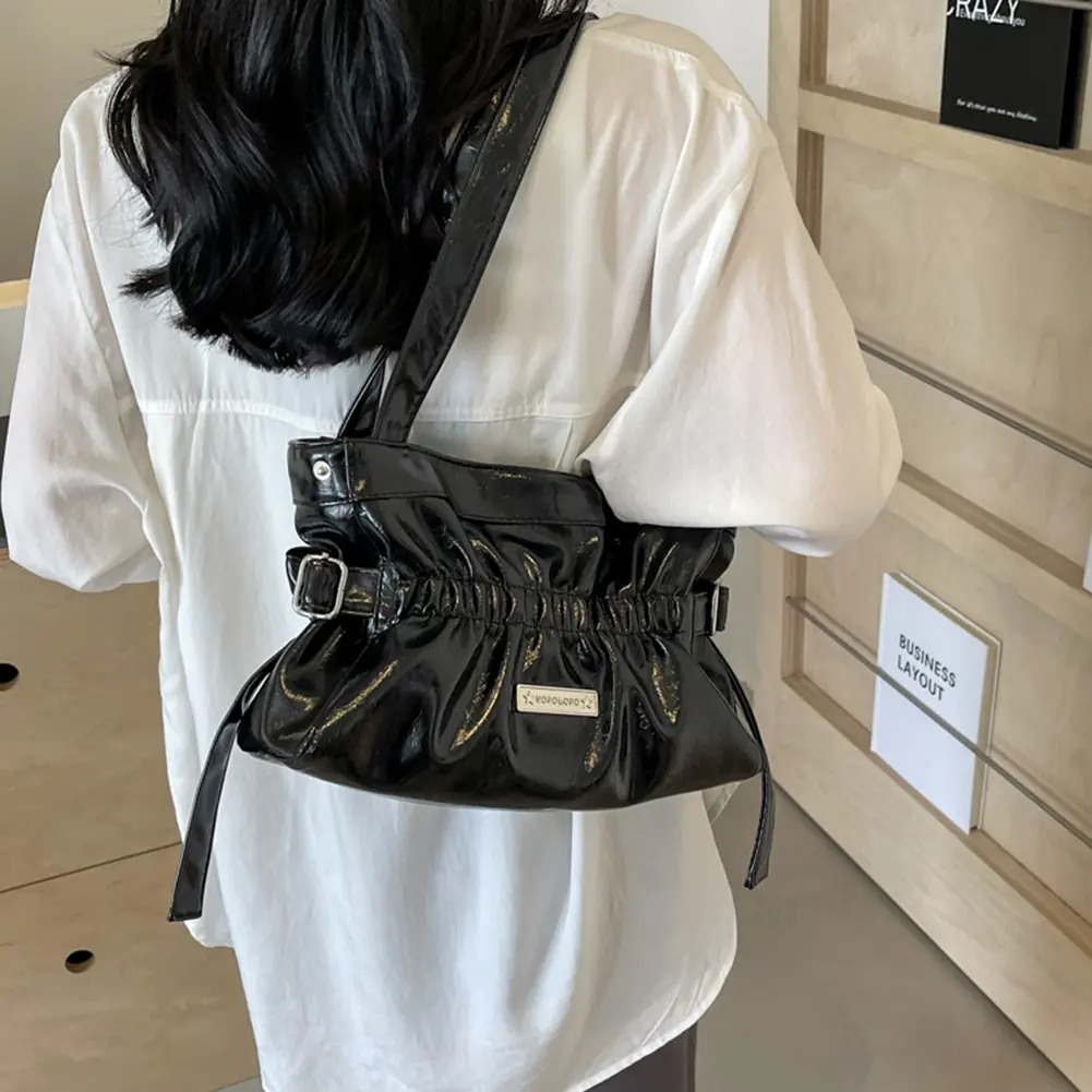 Pleated Underarm Bag Fashion Shoulder Bag Large Capacity Simple Tote Purse Solid Color Casual Clutch Handbag for Outdoor Travel