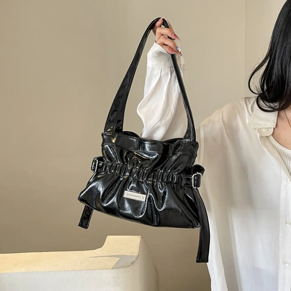 Pleated Underarm Bag Fashion Shoulder Bag Large Capacity Simple Tote Purse Solid Color Casual Clutch Handbag for Outdoor Travel