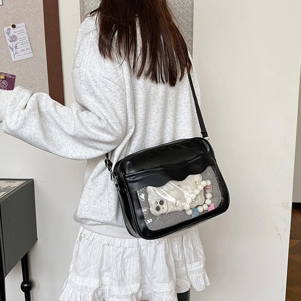 Women Transparent Crossbody Bag Solid Color PU Leather Small Square Bag Kawaii Itabag Travel Shopping Commute Bag