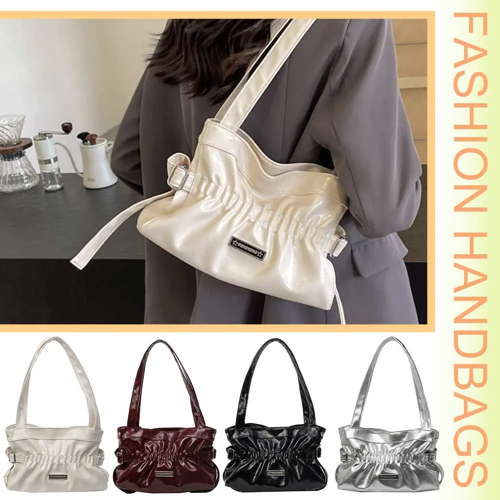 Women PU Fashion Shoulder Bag Large Capacity Pleated Underarm Bag Casual Clutch Handbag Stylish Armpit Bag for Outdoor Travel