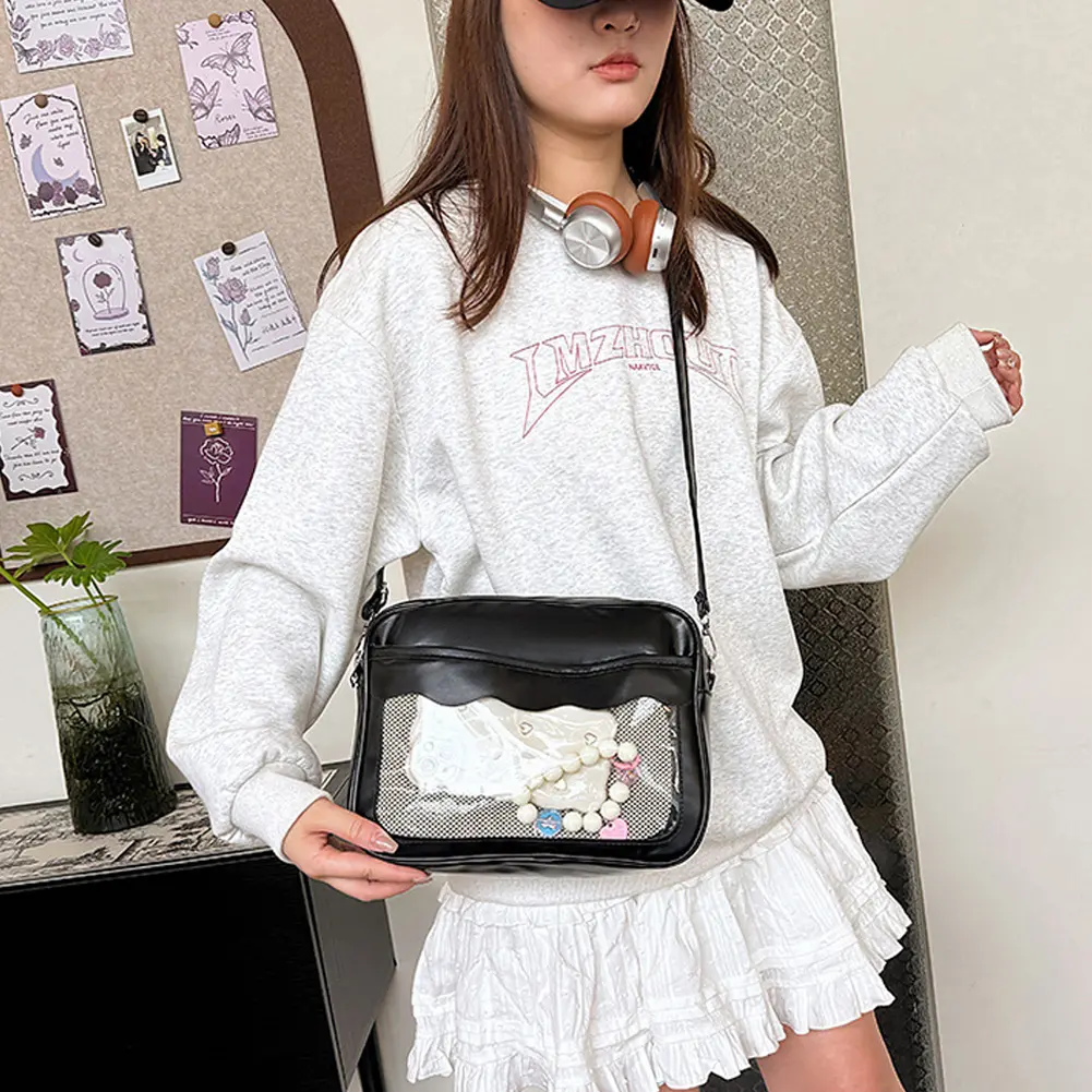 Women Transparent Crossbody Bag Solid Color PU Leather Small Square Bag Kawaii Itabag Travel Shopping Commute Bag