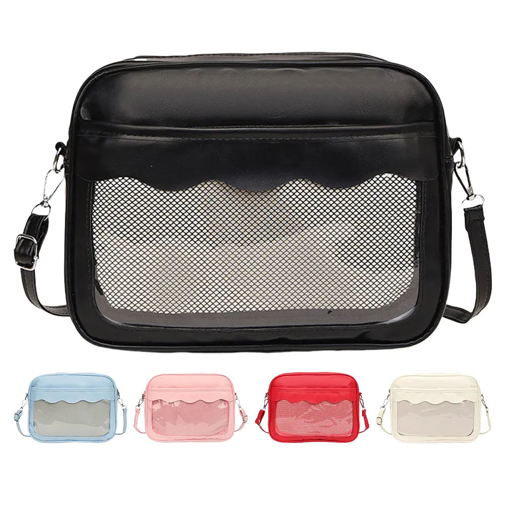 Women Transparent Crossbody Bag Solid Color PU Leather Small Square Bag Kawaii Itabag Travel Shopping Commute Bag