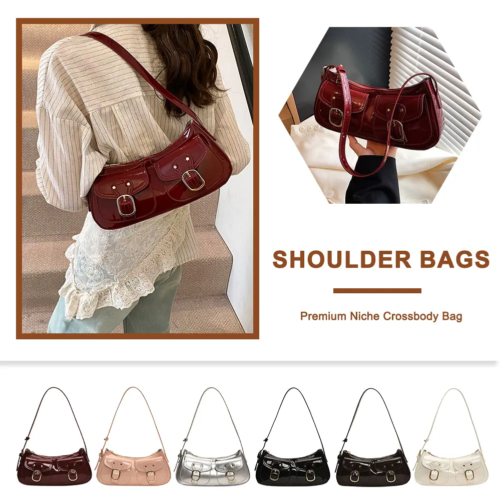Handbag PU Leather Crossbody Bag Trendy Underarm Bag with Zipper Closure Clutch Purse for Women Work Shopping Travel