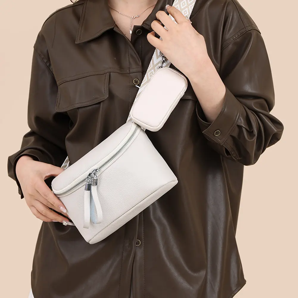 Women Fashion Sling Bag with Wide Strap Classic Dating Bag PU Leather Simple Shoulder Purse Commute Bag with Matching Clutch Set