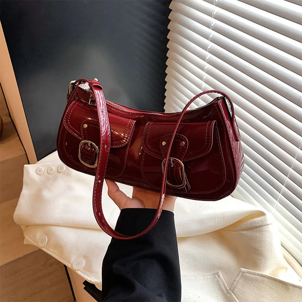 Handbag PU Leather Crossbody Bag Trendy Underarm Bag with Zipper Closure Clutch Purse for Women Work Shopping Travel
