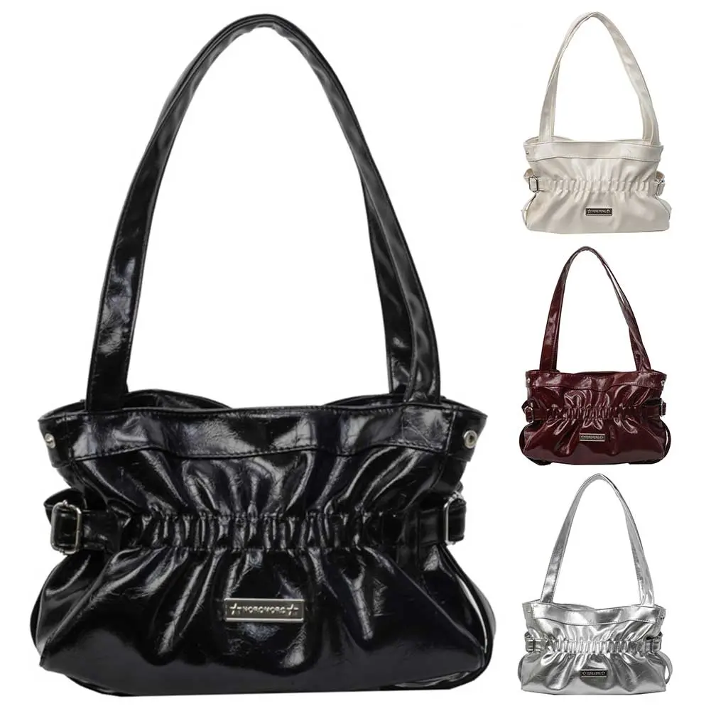 Women PU Fashion Shoulder Bag Large Capacity Pleated Underarm Bag Casual Clutch Handbag Stylish Armpit Bag for Outdoor Travel