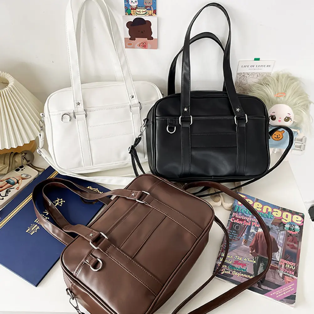 Japanese School Handbag PU Leather JK Uniform Bag with Adjustable Strap Crossbody Bag with Zipper Closure Underarm Bag for Women