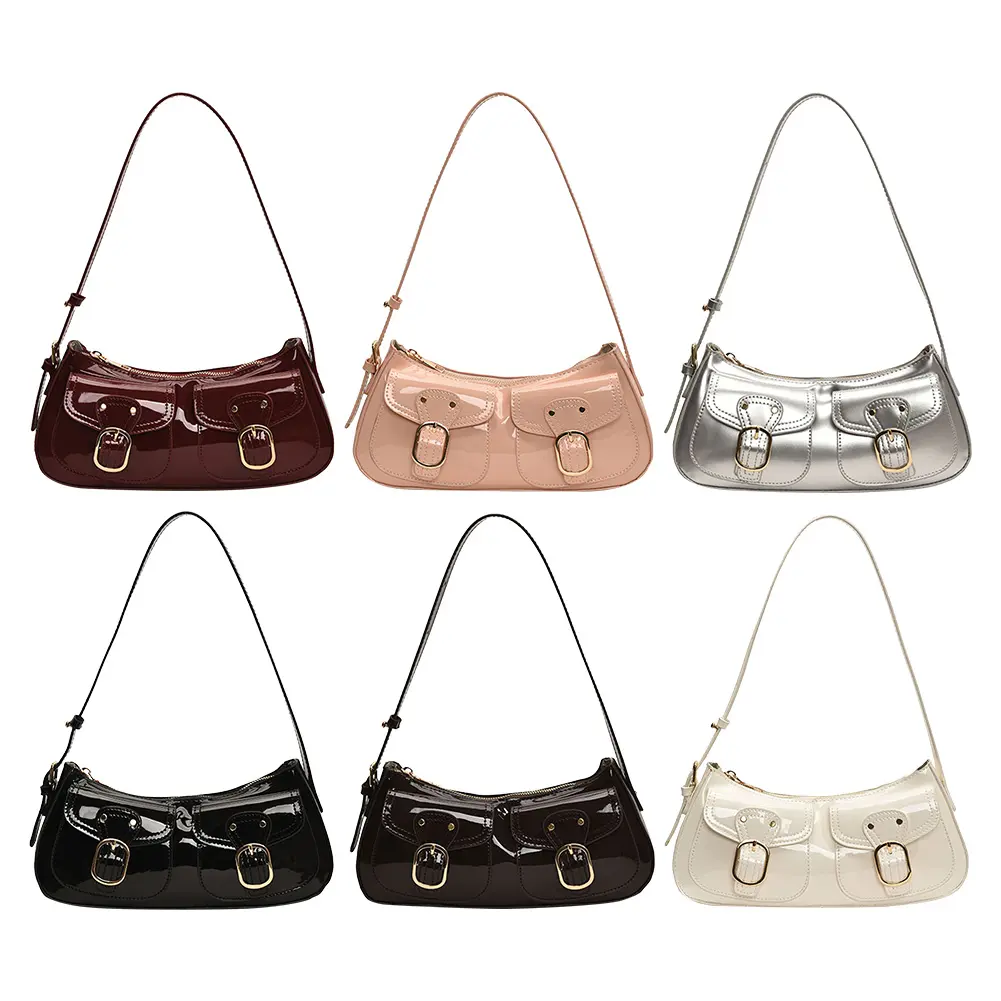 Handbag PU Leather Crossbody Bag Trendy Underarm Bag with Zipper Closure Clutch Purse for Women Work Shopping Travel
