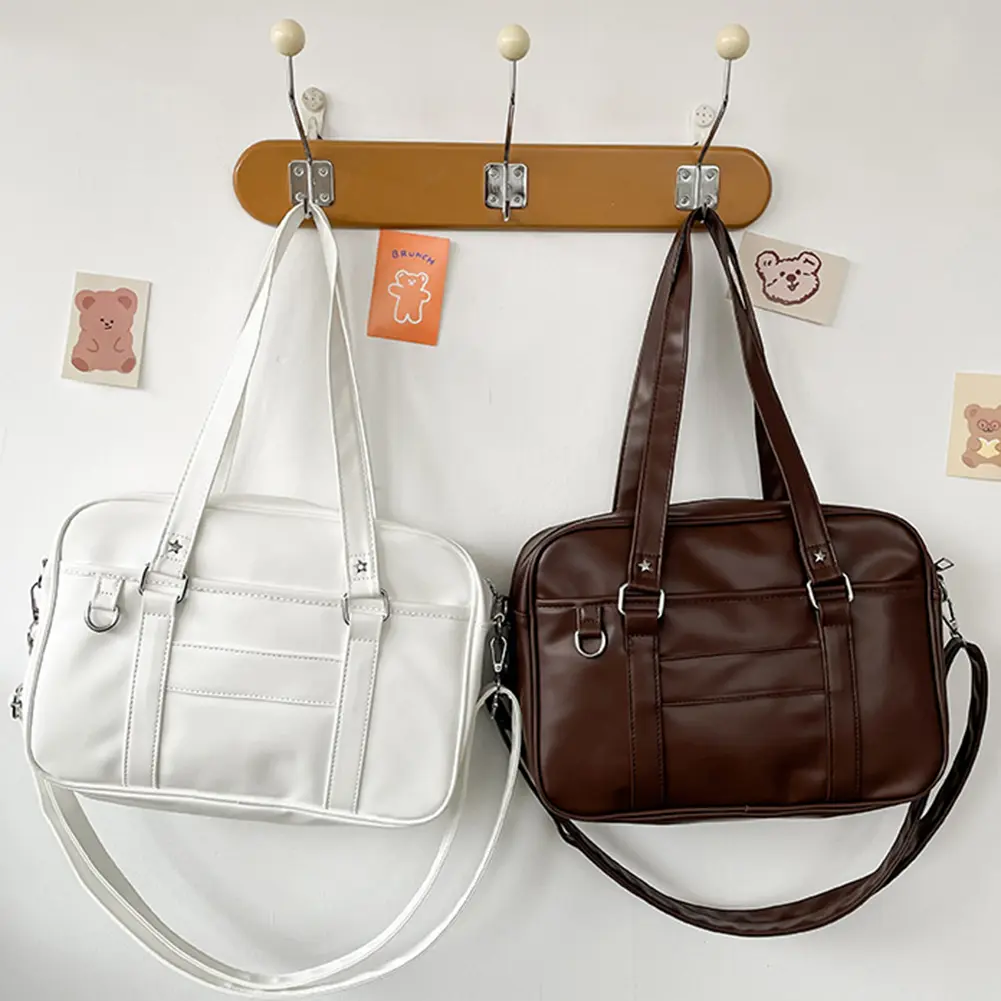 Japanese School Handbag PU Leather JK Uniform Bag with Adjustable Strap Crossbody Bag with Zipper Closure Underarm Bag for Women