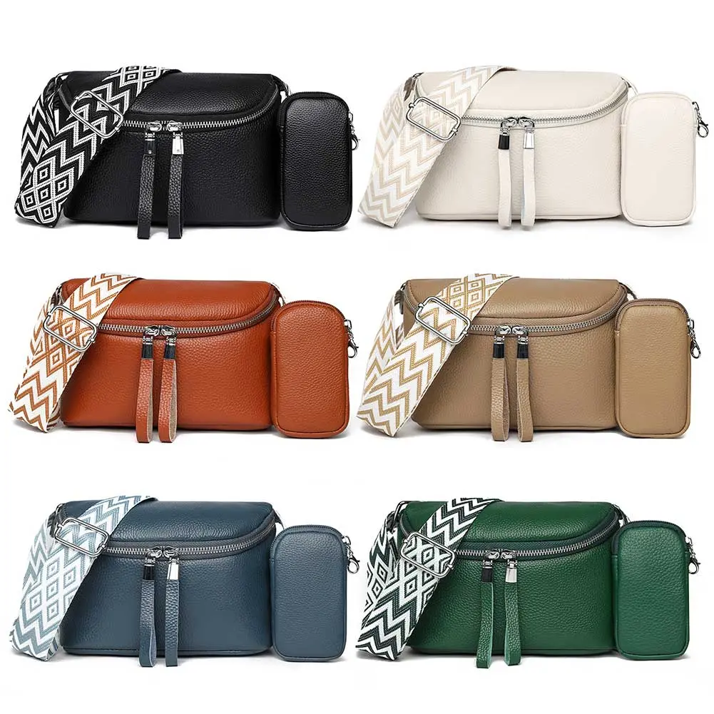 Women Fashion Sling Bag with Wide Strap Classic Dating Bag PU Leather Simple Shoulder Purse Commute Bag with Matching Clutch Set