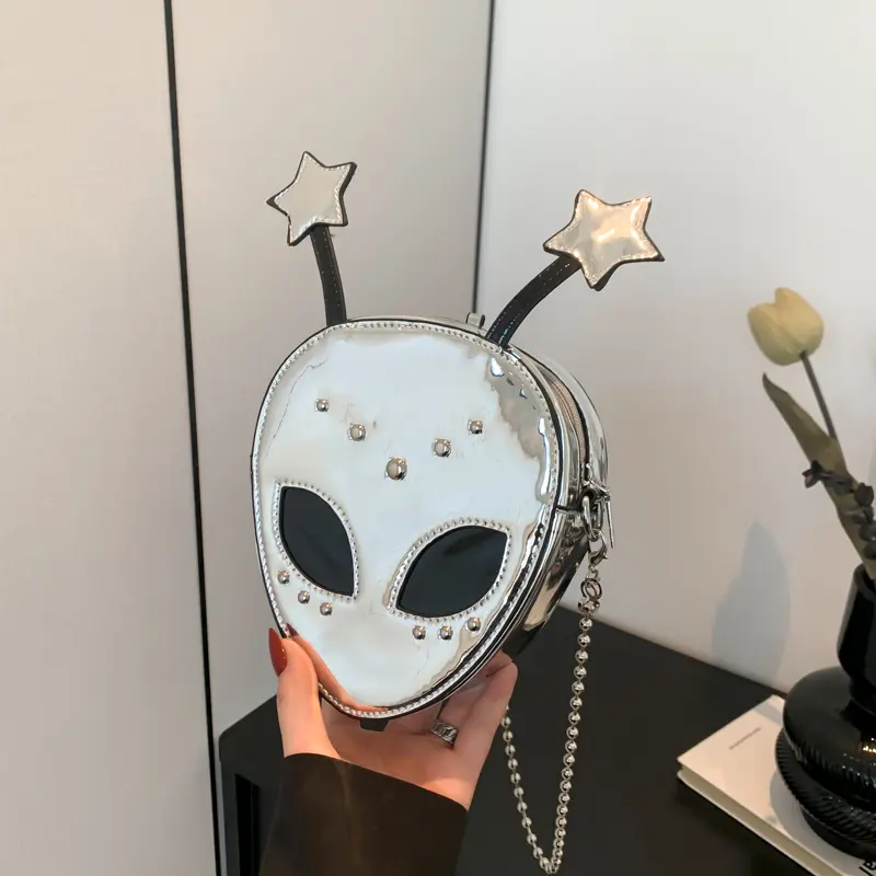 PU Leather Alien Pattern Shoulder Purse Removable Chain Women Sling Bag Halloween Style Satchel Purse for Shopping Travel