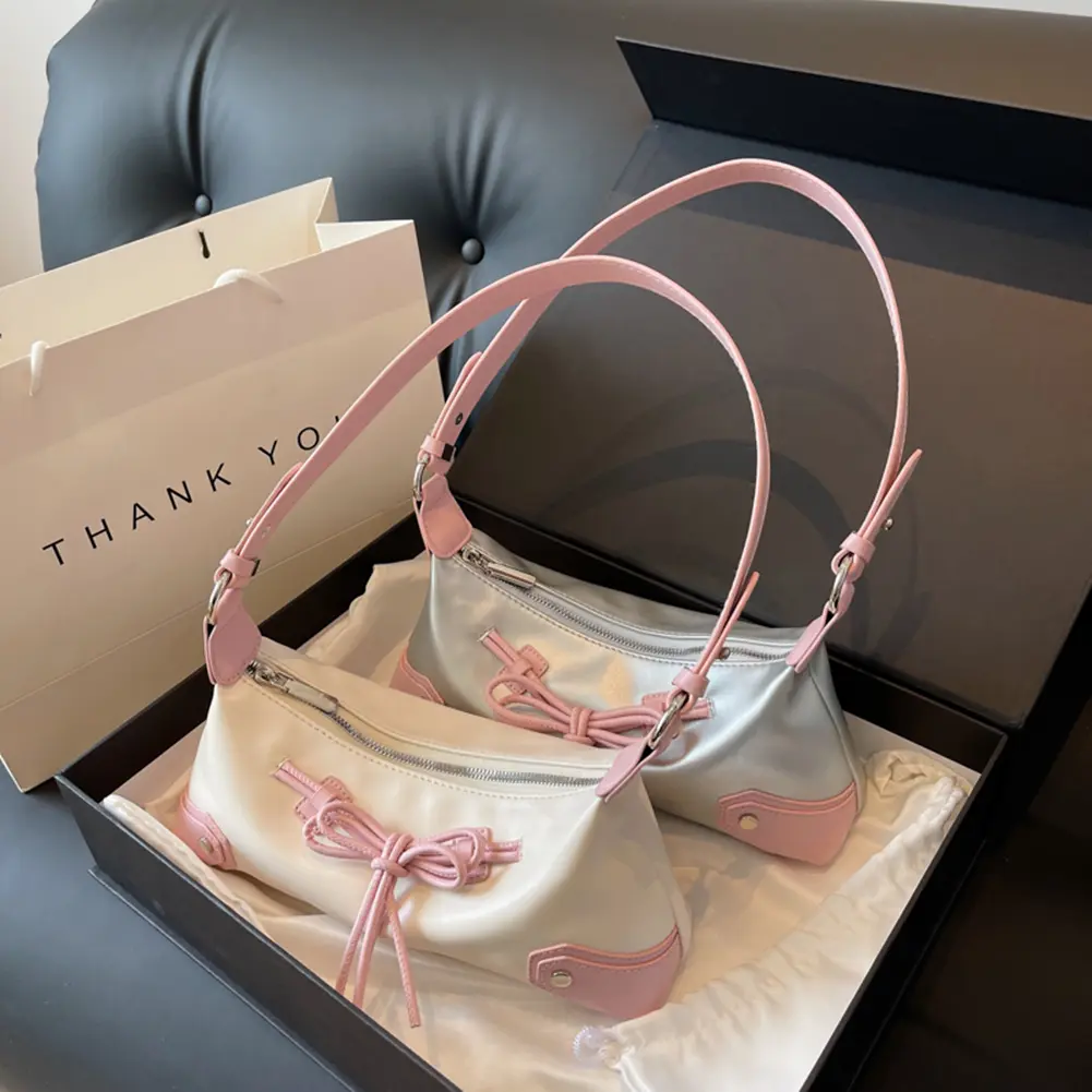Bow Tie Chic Y2K Handbag PU Leather Crossbody Bag Contrast Color Clutch Purse Shopping Dating Bag for Women and Girls