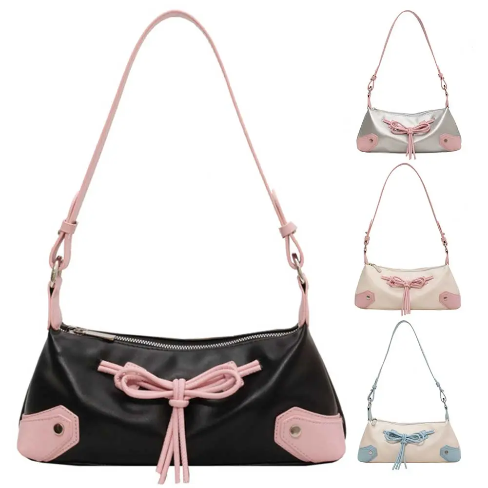 Bow Tie Chic Y2K Handbag PU Leather Crossbody Bag Contrast Color Clutch Purse Shopping Dating Bag for Women and Girls