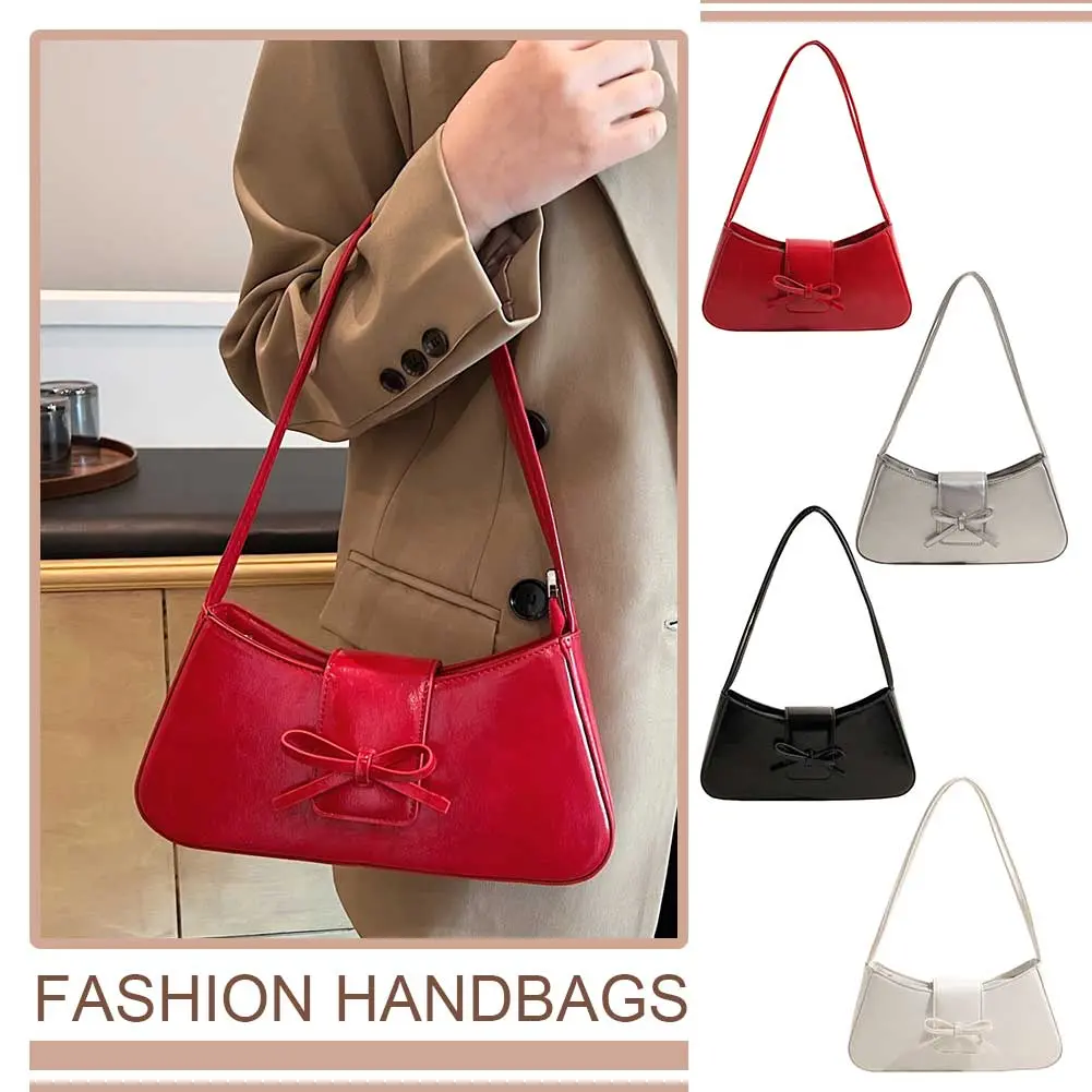 Women Casual Tote Handbag with Bow Leisure Armpit Handbag Solid Color Fashion Shoulder Purse Girls Outdoor Daily Bag