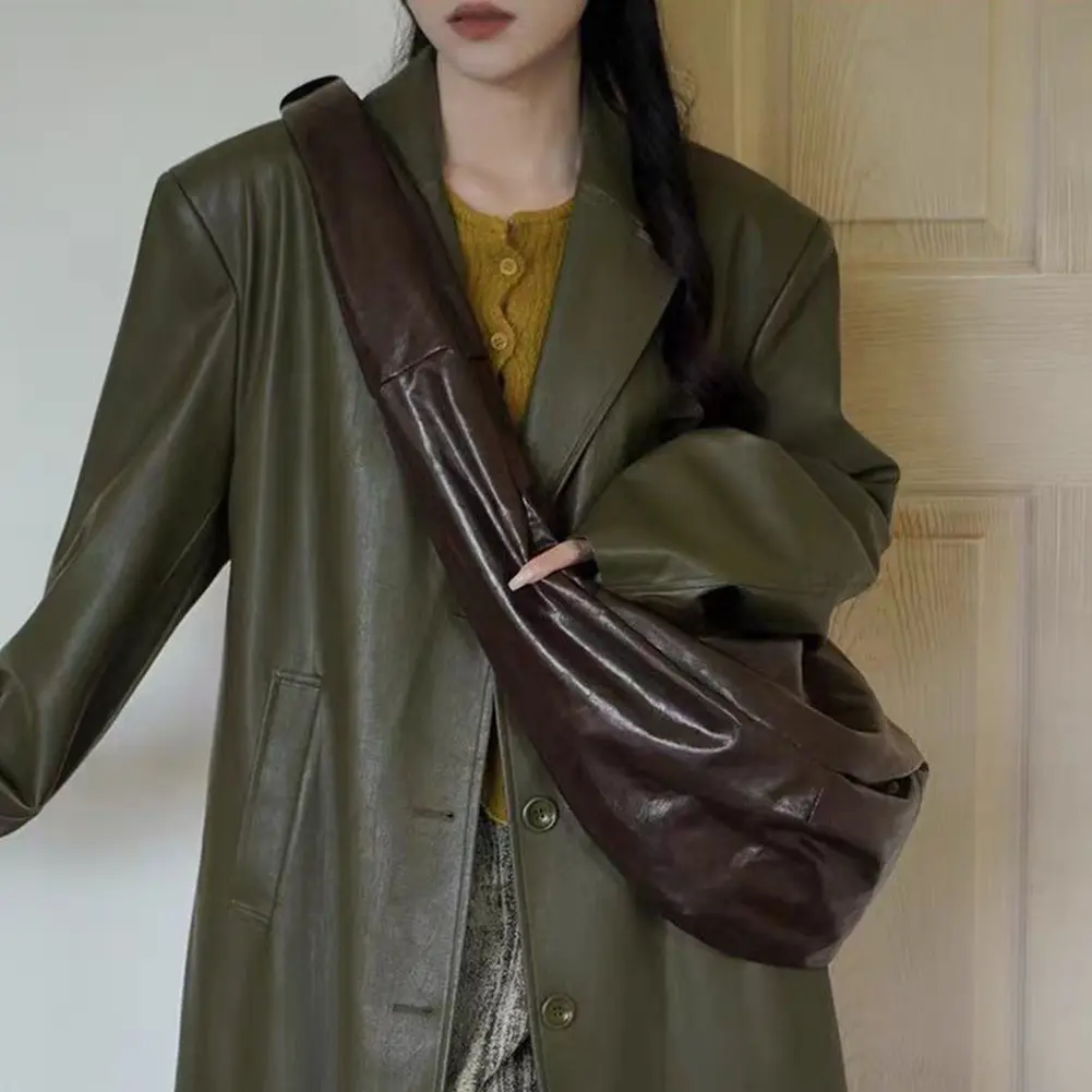 Women Vintage Crossbody Bag Large Capacity Half Moon Tote Bag Solid Color Simple Sling Handbag Female Commute Bag