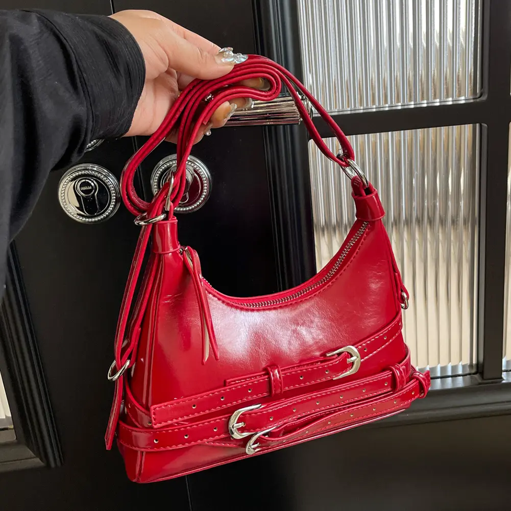Women PU Stylish Underarm Bag Zip Closure Trendy Crossbody Bag Large Capacity Single Shoulder Bag Adjustable Strap Chic Hobo Bag