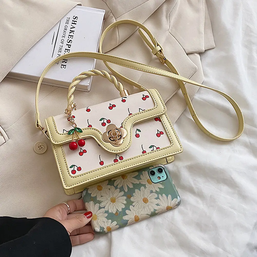 Women Cherry Shoulder Bag Adjustable Strap Cherry Square Chain Bag Versatile Sweet Cherry Crossbody Bag Female Daily Commute Bag