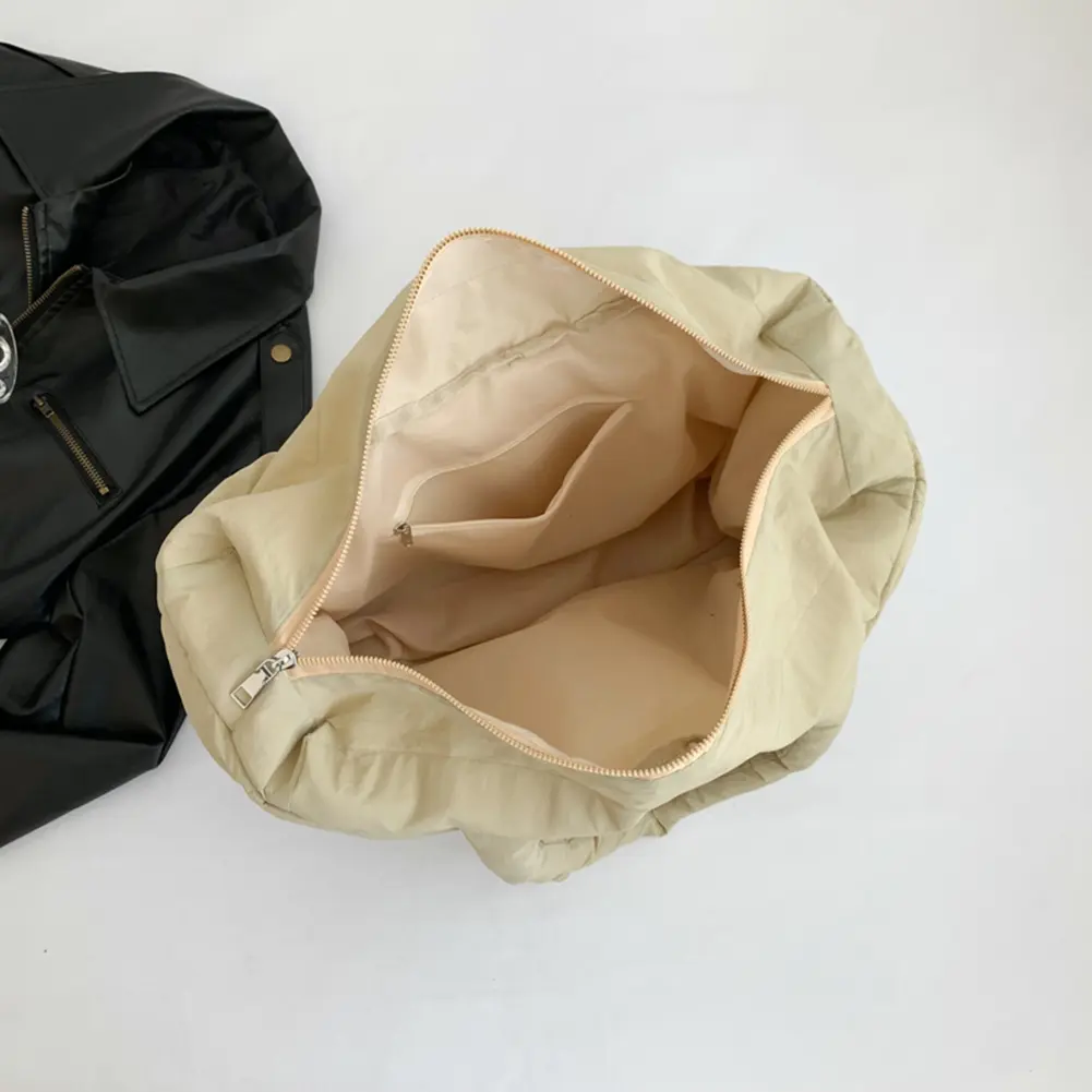 Women Puffer Shoulder Bag Solid Color Quilted Single Shoulder Bag Large Capacity Soft Cloud Tote Bag Trendy Commuting Bags