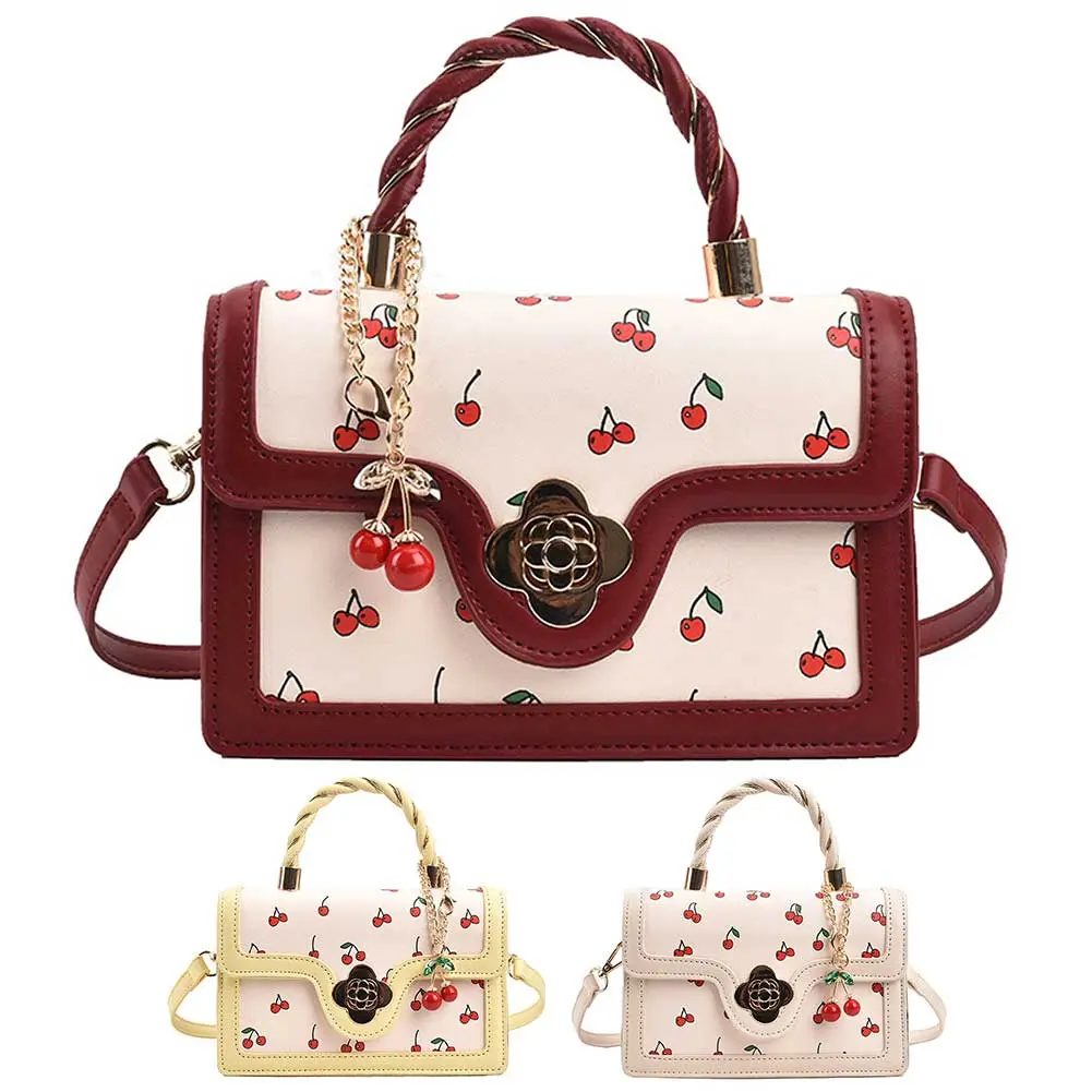 Women Cherry Shoulder Bag Adjustable Strap Cherry Square Chain Bag Versatile Sweet Cherry Crossbody Bag Female Daily Commute Bag