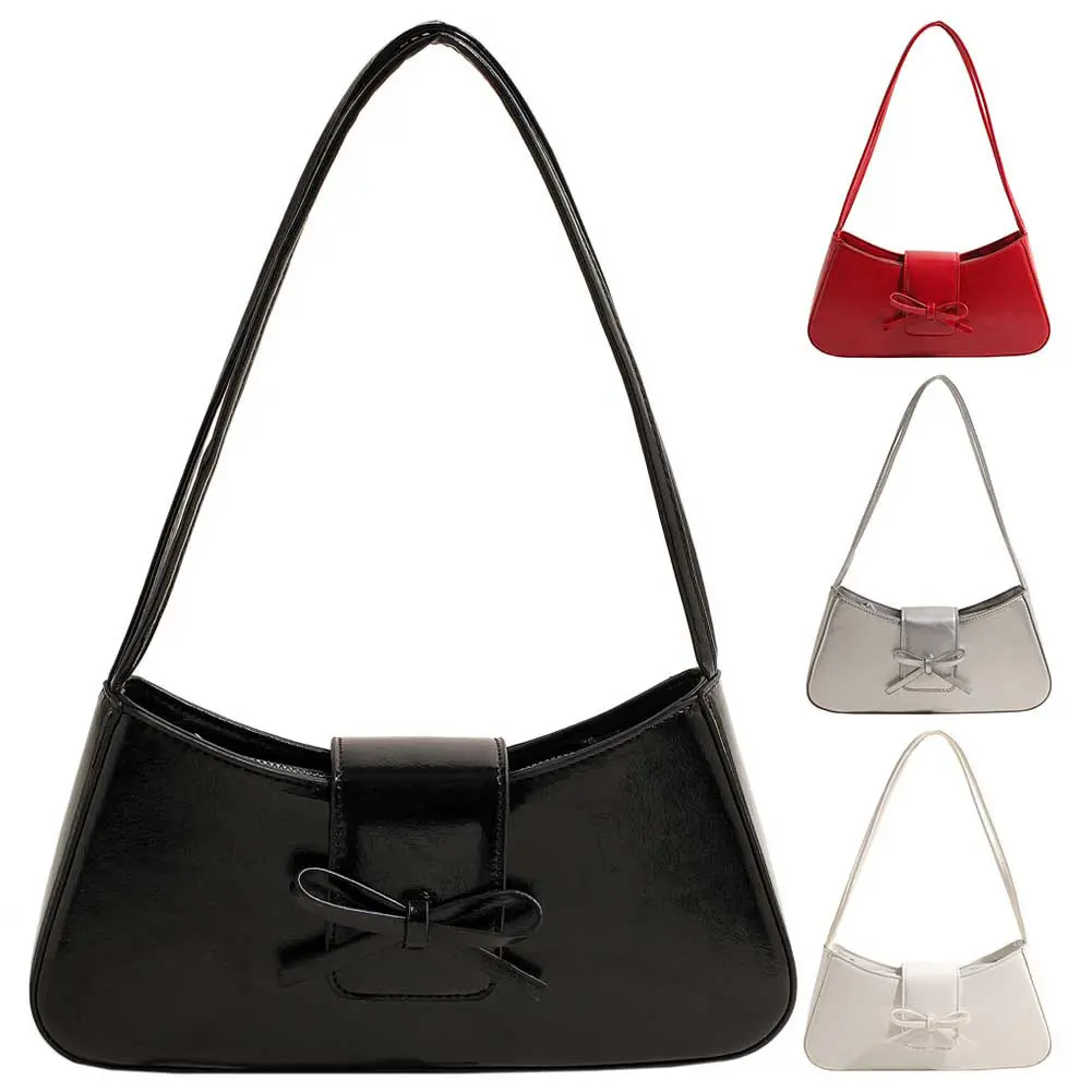 Women Casual Tote Handbag with Bow Leisure Armpit Handbag Solid Color Fashion Shoulder Purse Girls Outdoor Daily Bag