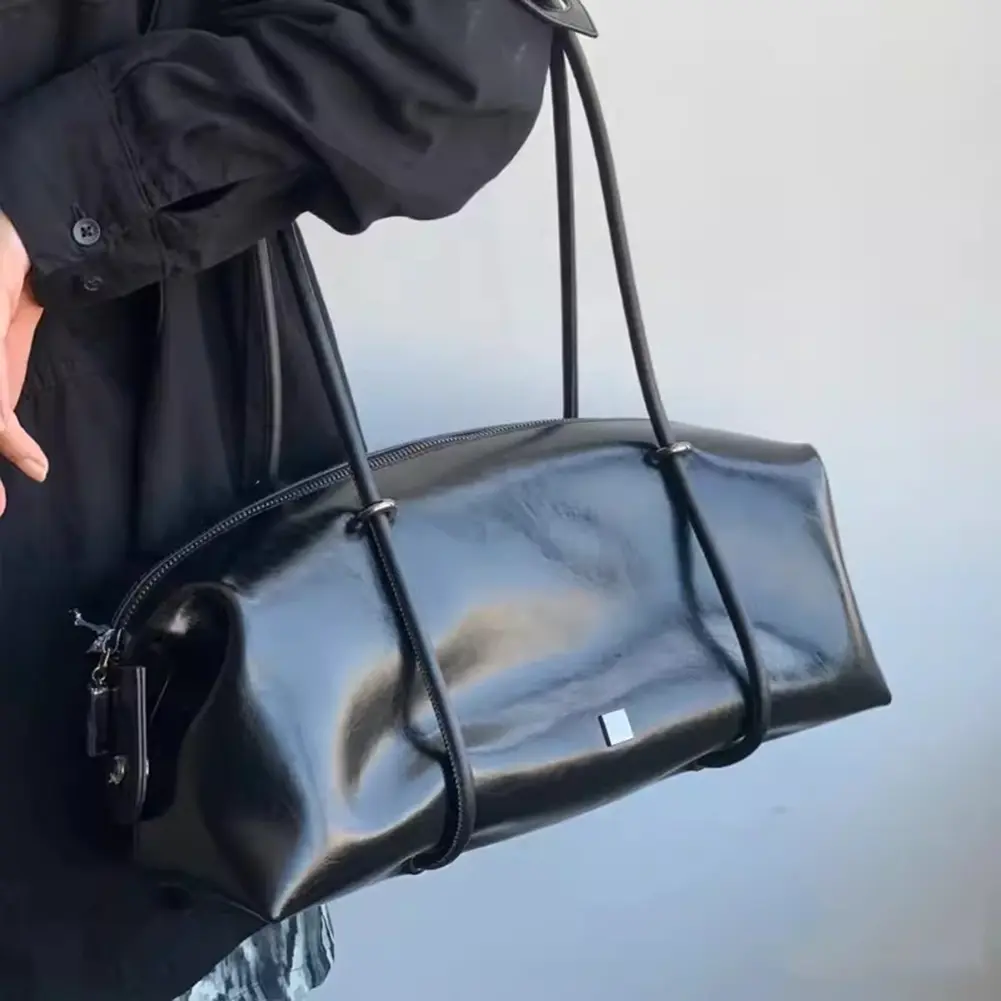 Women Fashion Shoulder Bag Large Capacity PU Boston Pillow Bag Mini Clutch Purse Solid Color Zipper Closure for Vacation Party