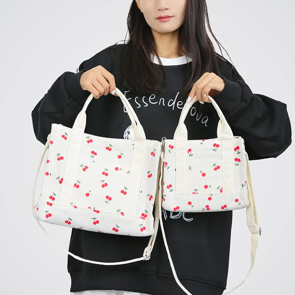 Cute Cherry Shoulder Bag for Women Adjustable Strap Hobo Bag with Front Pocket Handbag Zipper Satchel Bag for Work Travel