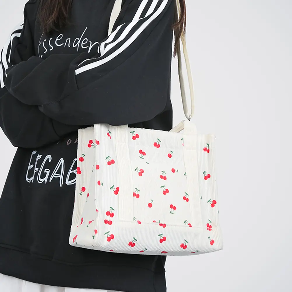 Cute Cherry Shoulder Bag for Women Adjustable Strap Hobo Bag with Front Pocket Handbag Zipper Satchel Bag for Work Travel