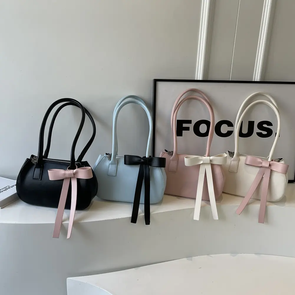 Women Small Underarm Bag with Bow Leisure Armpit Handbag Contrast Color Travel Underarm Handbag Girls Outdoor Daily Bag