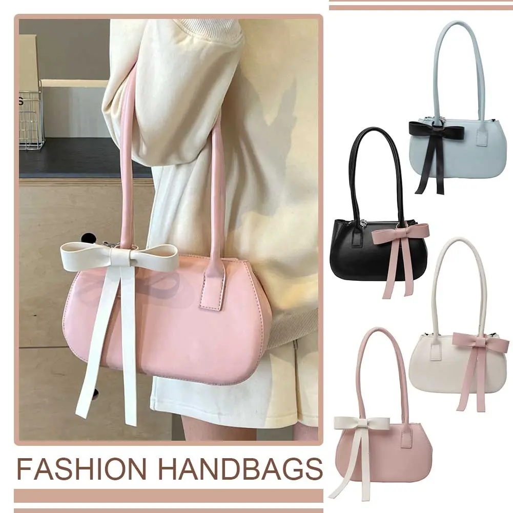 Women Small Underarm Bag with Bow Leisure Armpit Handbag Contrast Color Travel Underarm Handbag Girls Outdoor Daily Bag