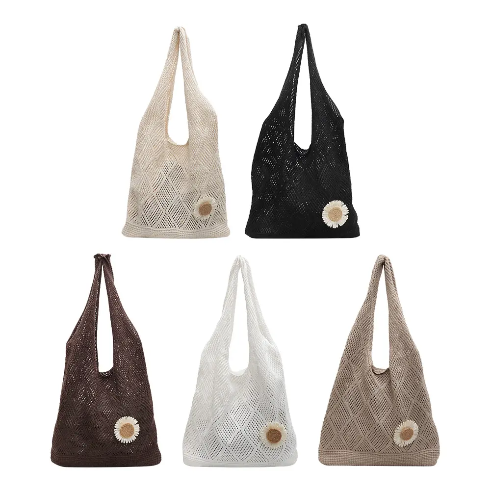 Crochet Tote Bag Flower Knit Summer Hobo Bag Aesthetic Knitted Shoulder Bag Hollow Vacation Boho Tote Bag for Women