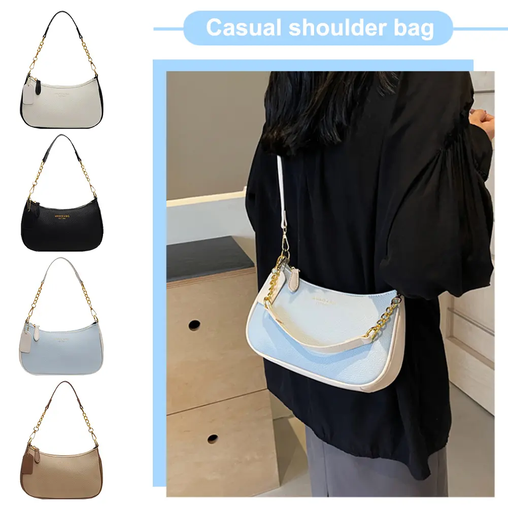Shoulder Bag for Women Adjustable Strap Underarm Bag PU Leather Zipper Closure Crescent Bag Casual Handbag for Work Travel