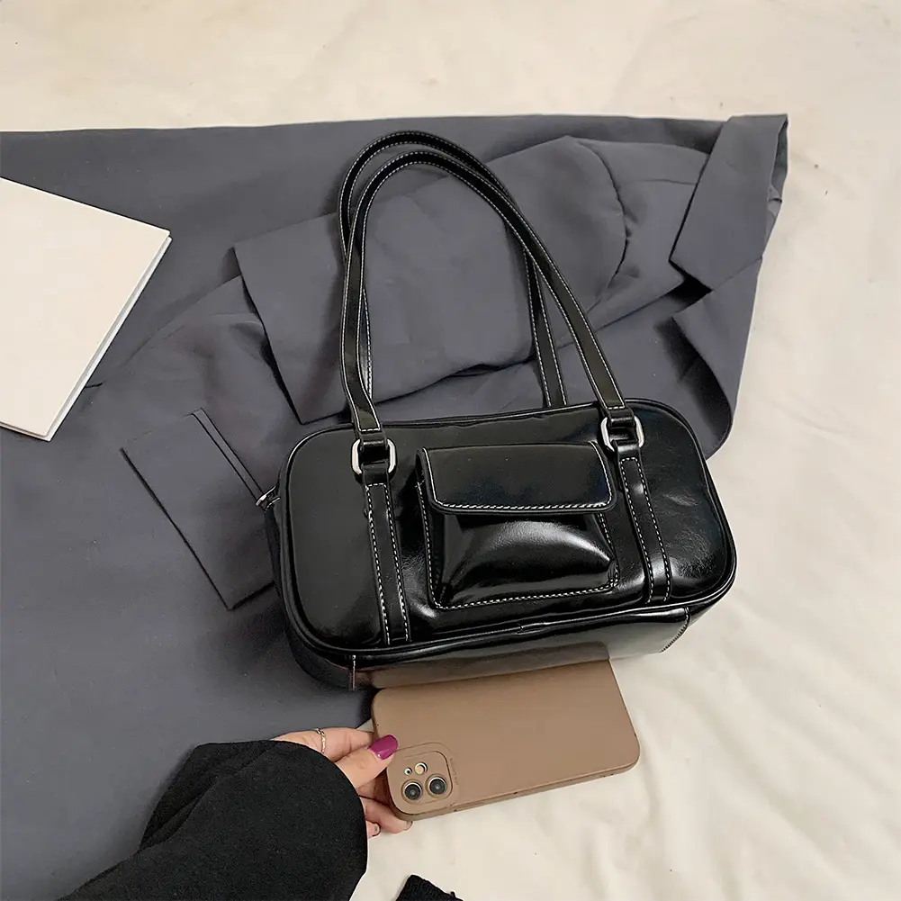 Shoulder Bag for Women with Inner Pockets Boston Bag PU Leather with Zipper Underarm Bag Solid Tote Bag for Work Travel