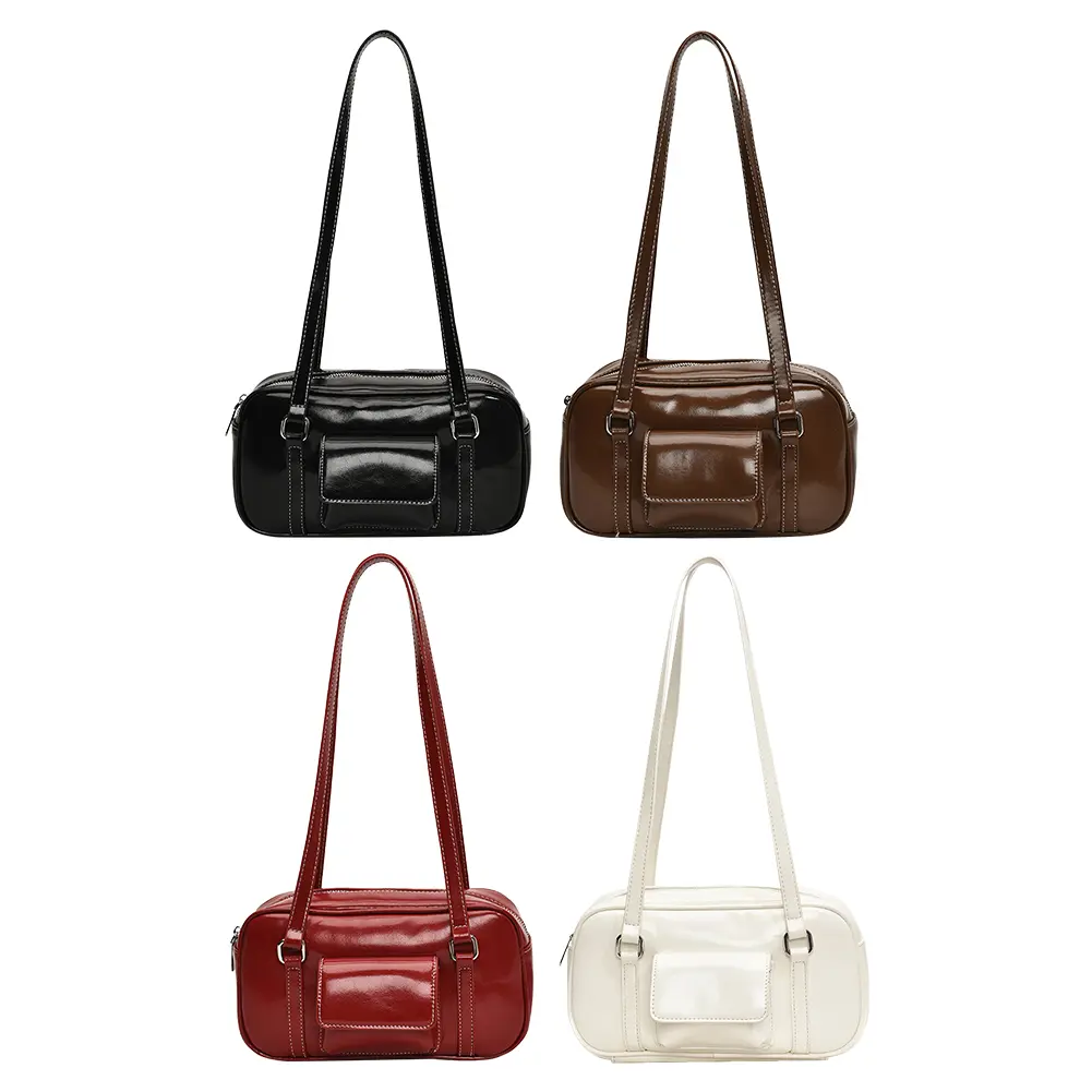 Shoulder Bag for Women with Inner Pockets Boston Bag PU Leather with Zipper Underarm Bag Solid Tote Bag for Work Travel