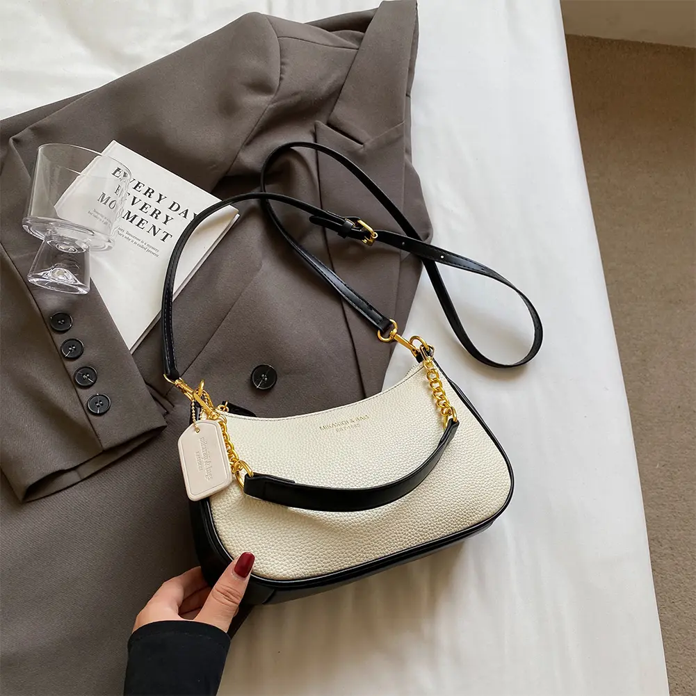Shoulder Bag for Women Adjustable Strap Underarm Bag PU Leather Zipper Closure Crescent Bag Casual Handbag for Work Travel