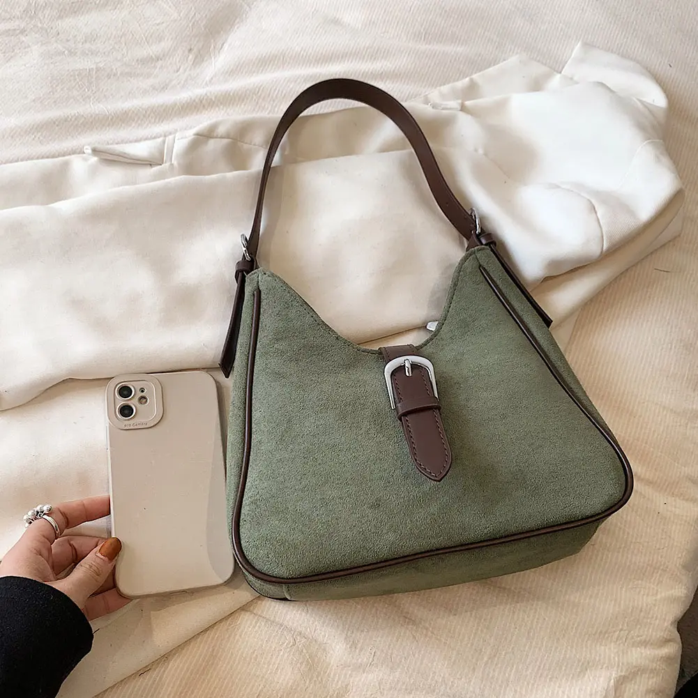 Women Suede Shoulder Bag Adjustable Strap Crossbody Bag with Zipper Tote Bag for Work Travel