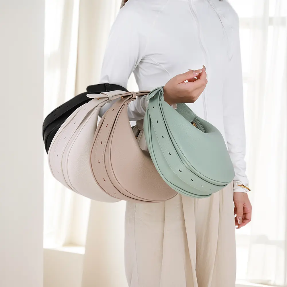 Clutch Handbag with Adjustable Strap Trendy Crossbody Bag Solid Color Small Tote with Zipper Closure Dumpling Bag for Women
