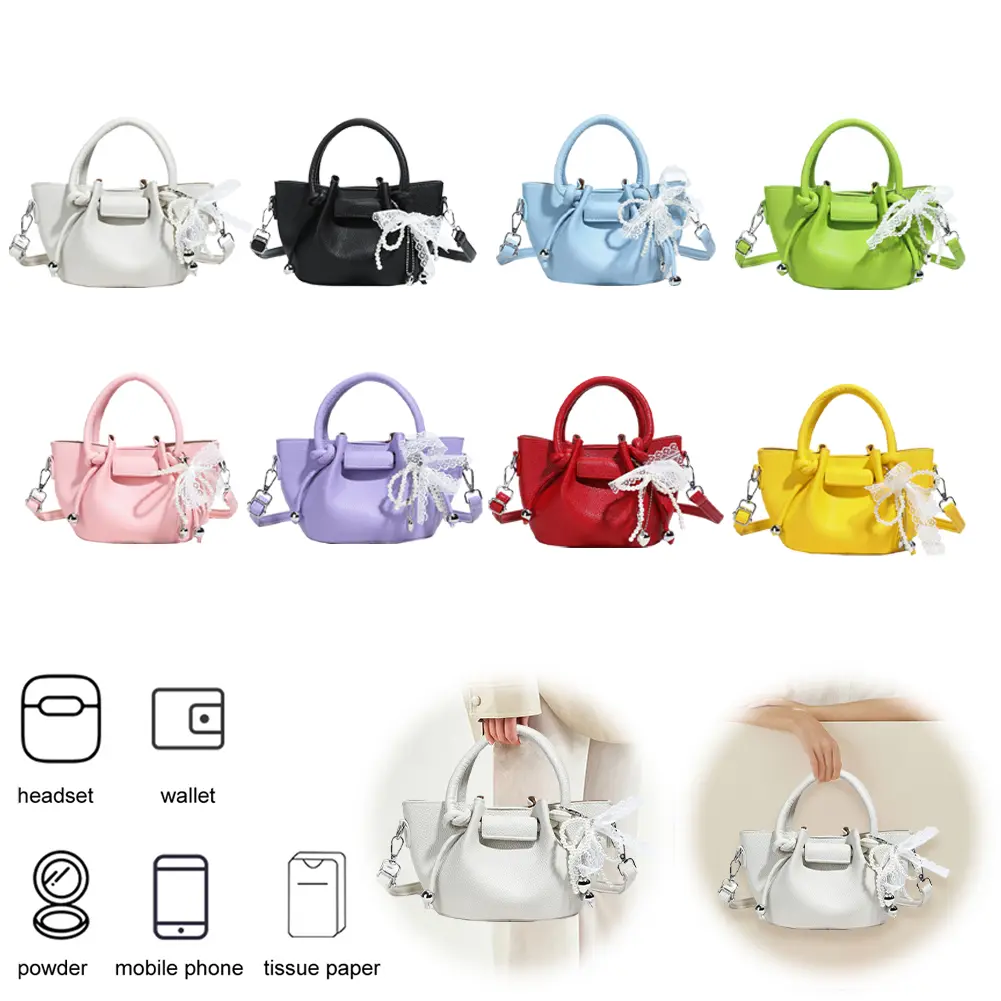 Ladies All-Match Bucket Bag Large Capacity Versatile Handbag PU Leather Simple Crossbody Bag Commute Bag with Purse