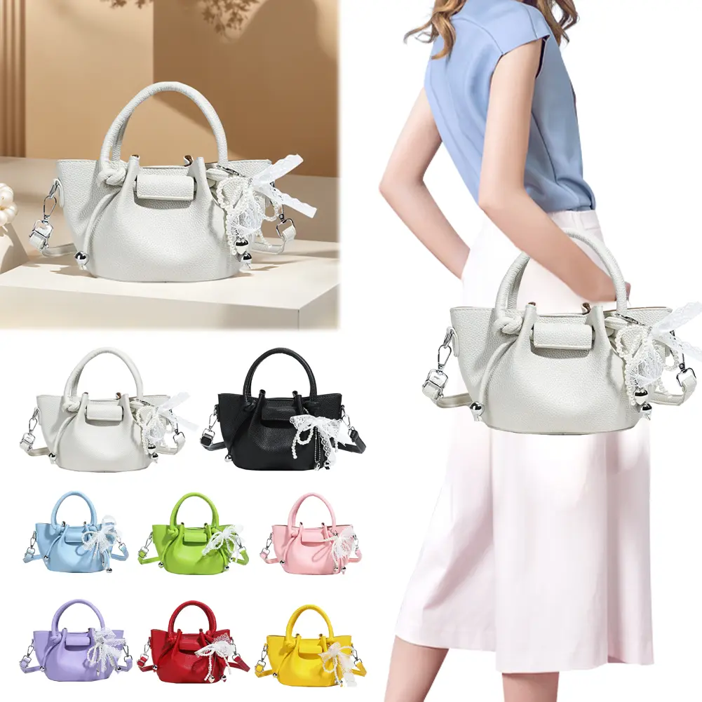 Ladies All-Match Bucket Bag Large Capacity Versatile Handbag PU Leather Simple Crossbody Bag Commute Bag with Purse