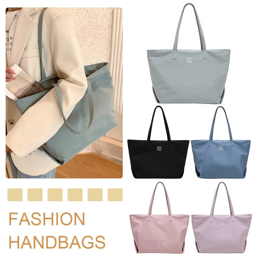 Shoulder Bag with Zipper Fashion Handbag Solid Color Satchel Purse Large Shopping Bag for Women