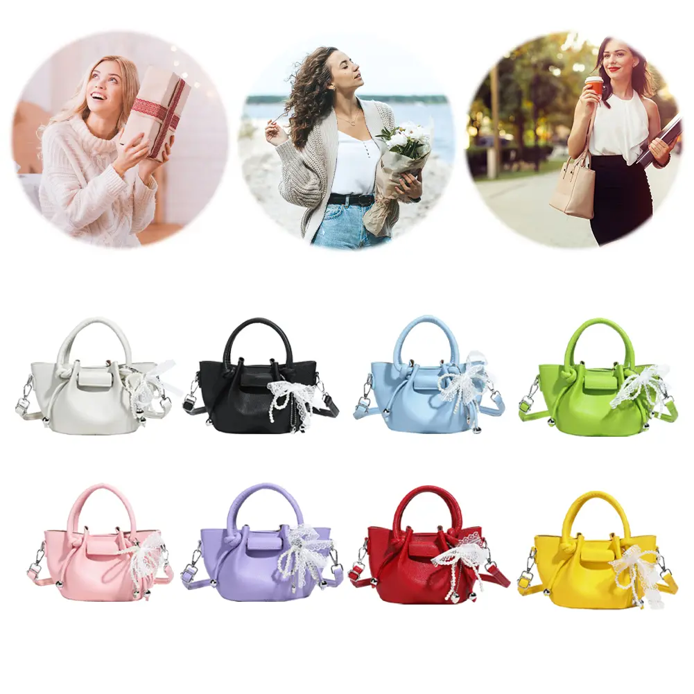 Ladies All-Match Bucket Bag Large Capacity Versatile Handbag PU Leather Simple Crossbody Bag Commute Bag with Purse
