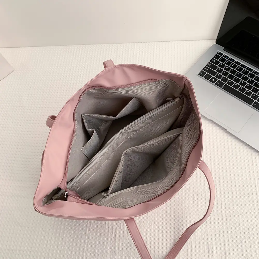 Shoulder Bag with Zipper Fashion Handbag Solid Color Satchel Purse Large Shopping Bag for Women